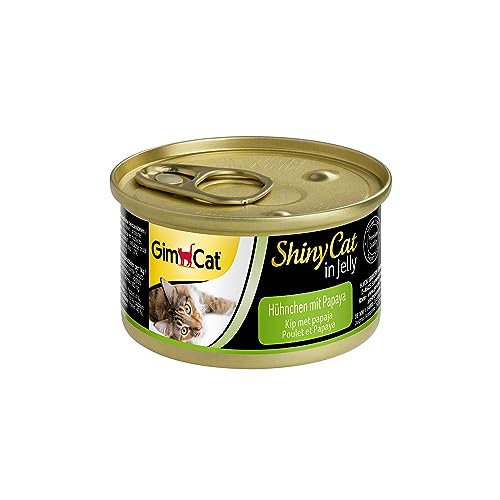 GimCat ShinyCat in Jelly Hühnchen mit Papaya - Nassfutter mit Fleisch und Taurin für Katzen - 24 Dosen (24 x 70 g)