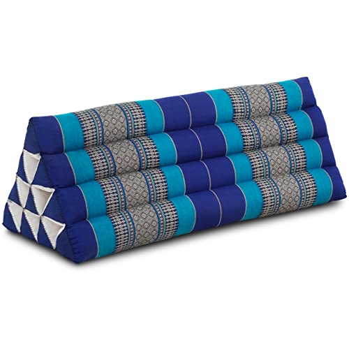livasia Rückenstützkissen breit für Paare, Dreieckskissen für Garten und Balkon, Keilkissen mit Kapok, handgefertigt, Meditationskissen 33x80x30cm (Blau)