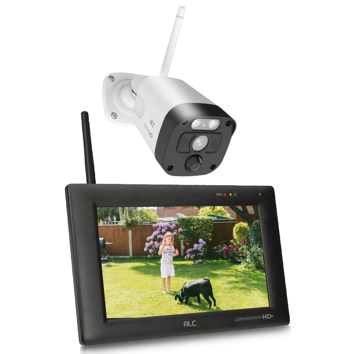 SecuFirst 2K Überwachungskamera Aussen Set mit Innen Monitor,7 Zoll Touchscreen Babyphone mit Kameraüberwachung,Outdoor Kabellos Arbeiten ohne WLAN,AI Bewegungsmelder,32GB SD-Karte,Gegensprech.