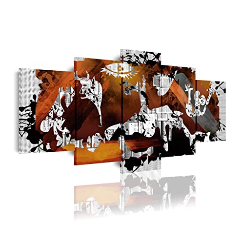 DekoArte 428 - Modernes Bild, digitalisierter Kunstdruck | Dekoratives Bild für den Salon oder das Schlafzimer |Abstrakter Stil Kunst Picasso Guernica | 5 Teile 200 x 100 cm XXL