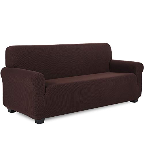 TIANSHU Sofabezug 3 sitzer, Stretch Spandex Couchbezug Sesselbezug Elastischer Antirutsch Stretchhusse Weich Stoff,Jacquard-Stretch-Sofabezug, Schonbezug für Sofa-Sofahalter(3 Sitzer,Schokolade)