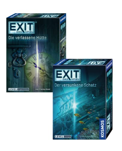 Exit Kosmos Spiele 694050 Spiel: versunkene Schatz Brettspiel + Kosmos Spiele 692681 Spiel, Die verlassene Hütte; 2 Escape Room Spiele für Zuhause, Level Einsteiger und Fortgeschrittene