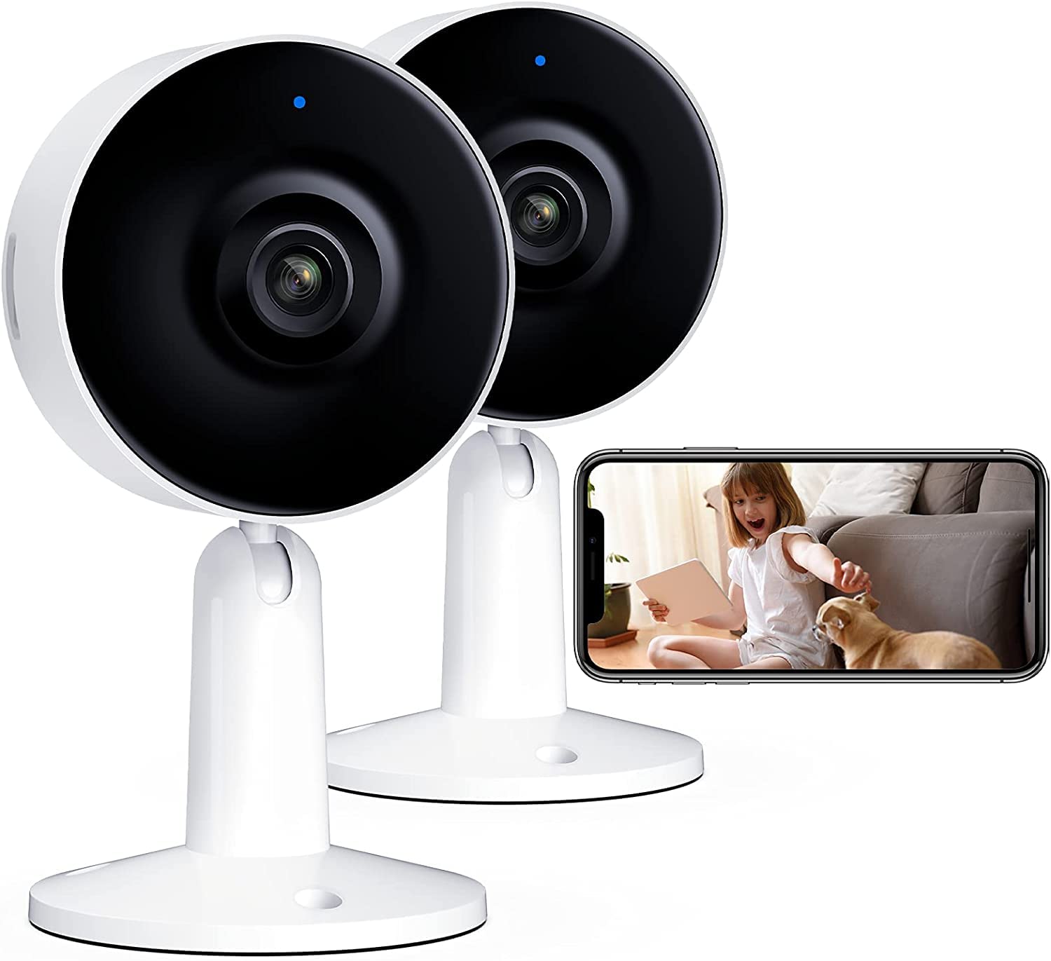 ARENTI IN1 Indoor Sicherheitskameras 2PC, 1080p Full HD Baby Monitor Haustierkamera mit Telefon APP, Nachtsicht, 2-Wege-Audio, Bewegungs-/Tonerkennung, SD-Karte&Cloud-Speicher, Alexa-kompatibel