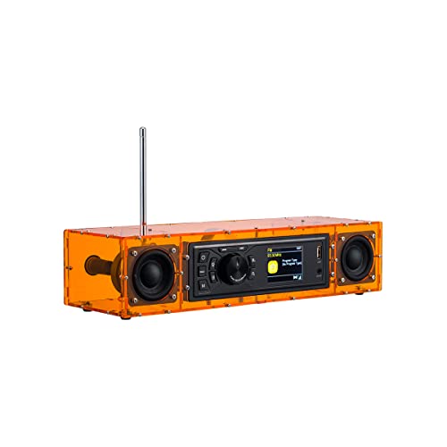 AOVOTO ALK103 FM / DAB-Radio DIY Kit (DIY) mit Acrylschale, DAB+/FM Set DIY mit Weckmodus und TFT-Display und Stereo-Resonanzbox (Orange)