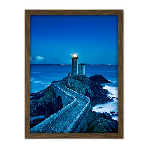 Plouzane France Lighthouse Pier Night Photo Artwork Framed Wall Art Print 18X24 Inch Frankreich Leuchtturm Nacht Fotografieren Wand