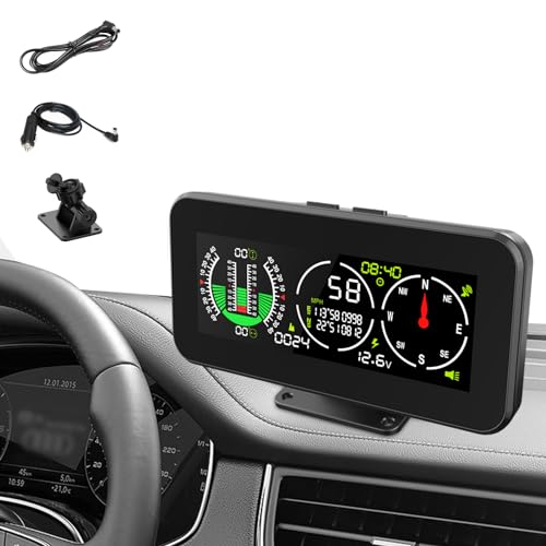 KAISAL Auto Neigungsmesser GPS Tacho Clinometer mit Kompass Digital Neigungsmesser Offroad HUD Anzeige KFZ Speedometer mit Überdrehzahl-Alarm für alle Fahrzeuge SUV Offroad