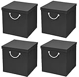 StickandShine 4er Set Schwarz Faltbox 30 x 30 x 30 cm Aufbewahrungsbox faltbar mit Kordel und mit Deckel