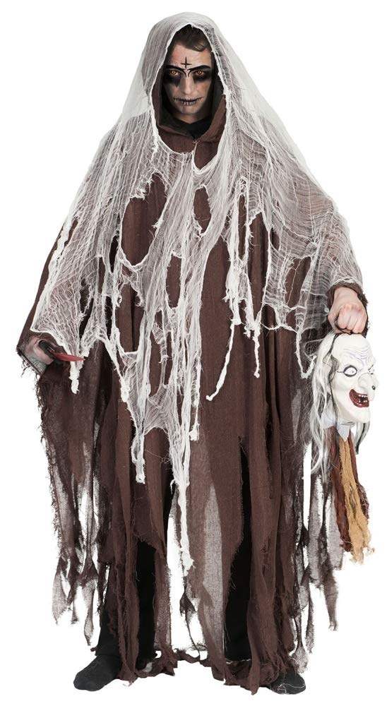 Halloween Umhang mit Kapuze - Braun - Gruseliges Ghul Tod Zombie Kostüm für Halloween, Mottoparty oder Karneval