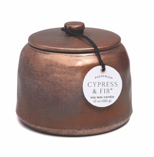 Paddywax Holiday Candles Cypress & Fir Collection Handwerker-Duftkerze aus glasierter Keramik, 312 g, Bronze