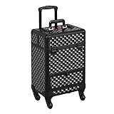 Yaheetech Alu Kosmetikkoffer Trolley Multikoffer Schminkoffer Beauty Case mit Make-up Tasche, 34 x 24 x 55 cm schwarz