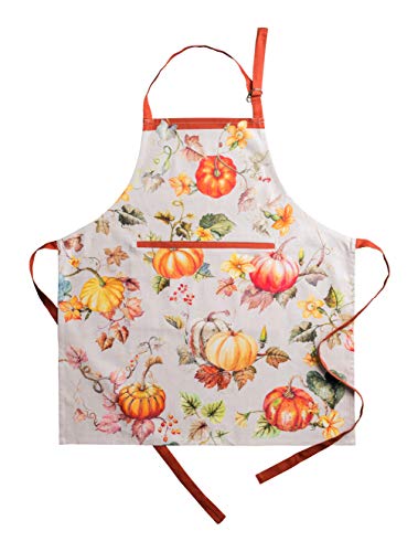 Maison d' Hermine Potiron 100% Baumwolle 1-teilige Küchenschürze mit verstellbarem Hals und versteckter Mitteltasche, Langen Krawatten für Frauen/Männer, Kochen, Thanksgiving/Weihnachten (70cm x 85cm)