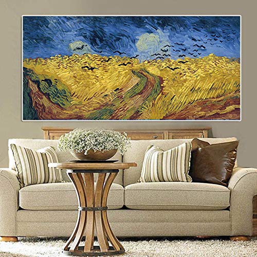 Rumlly Van Gogh Weizenfeld Krähen Reproduktion Gemälde auf Leinwand Poster und Drucke Impressionist Wandbild für Wohnzimmer 80x160cm Rahmenlos