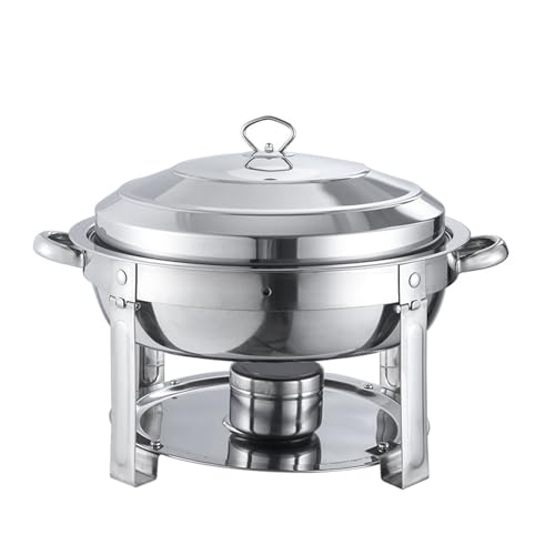 Runde Servier- und Stövchen aus Edelstahl, Buffet-Skarabäus-Hot-Pot-Buffet-Set, Heizung für Essen/Party/Hochzeit/Bankett (Silber 38 cm)