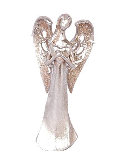 Dekofigur Engel Pinta, Herz in Händen, Silber-Kupfer, 30cm - Deko Engel Figur