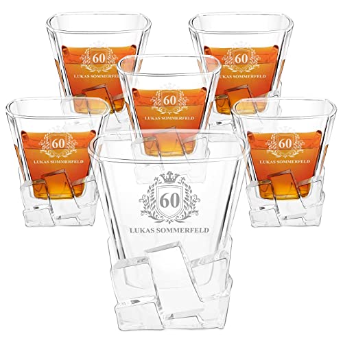 Maverton 6er Whisky Gläser Set mit Gravur - 330ml personalisiert - edles Kristallglas - zum Geburtstag - für Männer - Whiskygläser Set mit luxuriösem Design - Krone