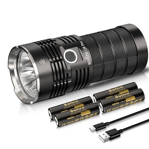 Leistungsstarke Taschenlampe 11000 Lumen, Sofirn Q8 Pro Superhelle Led Taschenlampe Typ C Wiederaufladbares Led Licht Andúril 2.0 UI mit 4*18650 Batterie mit Lade und Entladefunktion für Suche Notfall