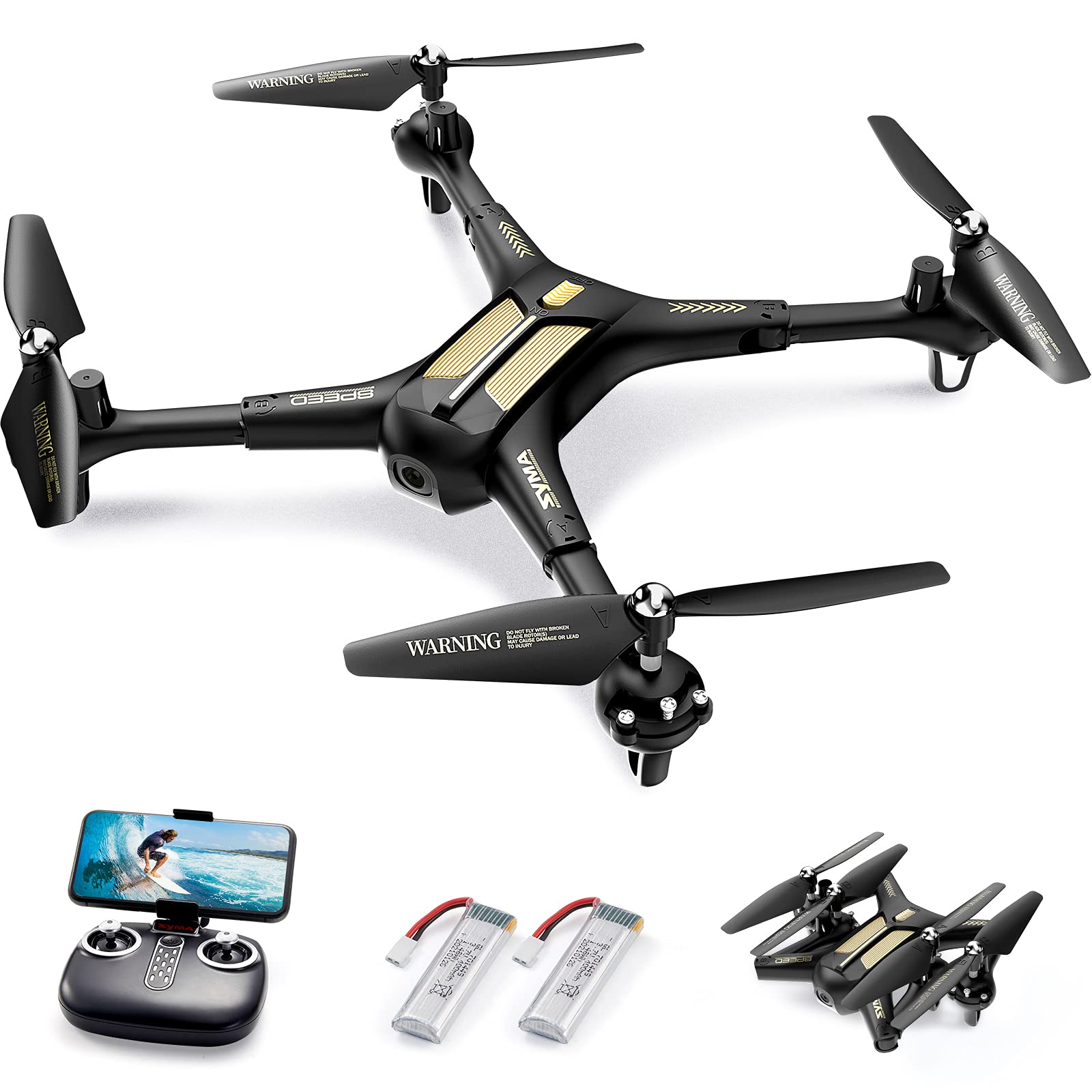 SYMA X600W Faltbare Drohnen mit Kamera für Anfänger 1080P HD FPV Live Video, Gestensteuerung, 2 Geschwindigkeitsmodi, RC Quadcopter mit 2 Batterien für Jungen und Mädchen Spielzeug Geschenk
