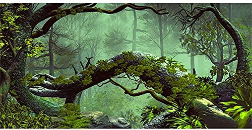 AWERT 121,9 x 61 cm Nebel Wald Terrarium Hintergrund Stein Grün Baum Tropisch Reptil Habitat Hintergrund Regenwald Aquarium Hintergrund Durable Polyester Hintergrund