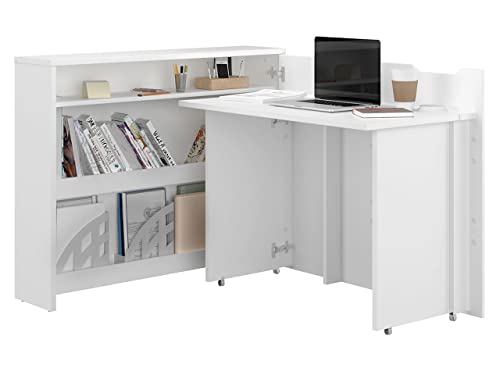 Mirjan24 Schreibtisch Ausziehbarer Work Concept, Eckschreibtisch, Arbeitstisch Computertisch, Eckschreibtisch, Winkelschreibtisch, Moderner Schranktisch (Weiß, Seite: Rechts)