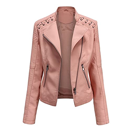 Yokbeer Damen Lederjacke Übergangsjacke aus feinstem Leder - Modernen Bikerjacke Leder Jacke (Color : Pink, Size : 4XL)