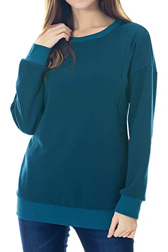 Smallshow Schafwolle Pflege Sweatshirt Langarm T-Shirt Bluse Stillen Pullover Tops Stillshirt Teal XL