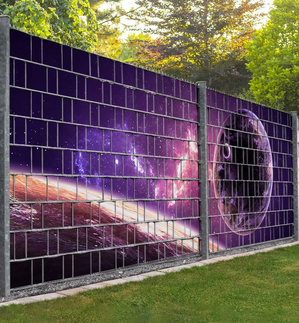 MyMaxxi Infinity Zaunsichtschutz - Galaxie mit Planeten - Sichtschutzstreifen für Doppelstabmattenzaun - Windschutz Sonnenschutz Blickdicht - Sichtschutz Garten Teil1-250x180cm