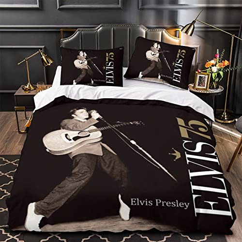 Elvis Presley Bettbezug Set 3D Rock 'n' Roll Bedruckte Steppdecke Bettbezug Mit Reißverschluss,Sänger Bettwäscheset Mit Kissenbezügen,Weiche Mikrofaser einfach（135x200cm）