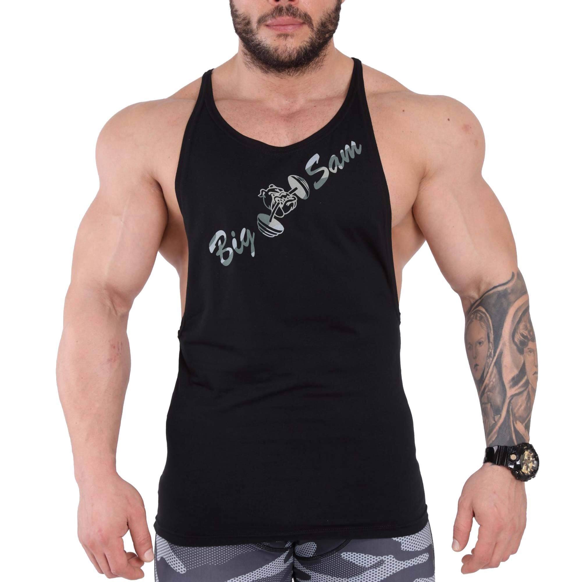 Big SM Sportswear MUSCLEWEAR Muskelshirt Tank Top Tanktop Achselshirt Stringer Bodybuilding Herren 2227 schwarz 3XL