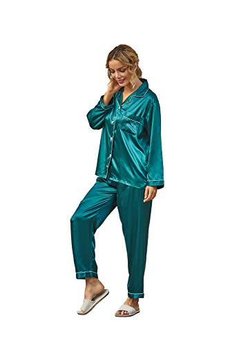 Ladieshow Damen Batik-Pyjama-Set, Farbverlauf, modisch, langärmelig, Loungewear, Zuhause, leger, Nachtwäsche, zweiteiliger Anzug mit Tasche, Sweat-Anzüge, lange Jogger, Pyjama-Set, grün, XXL