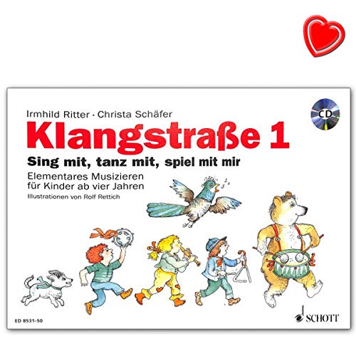 Klangstraße 1 - Kinderheft mit CD, mit Elterninformationen, Anwesenheitsheft und Arbeitsblättern - Notenbuch mit bunter herzförmiger Notenklammer - ED8531-50 9783795709273