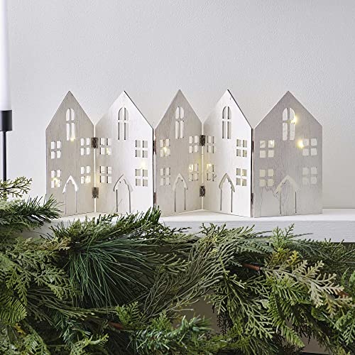 Großer XXL Aufsteller WINTER-DORF LED beleuchtet Deko-Figur Häuser aus Holz in weiß Weihnachts-Deko für Fensterbrett Sideboards & Regale Weihnachtsdekoration Weihnachten Herbst Weihnachts-Deko Advent