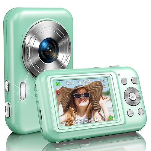 Digitalkamera,Amdeurdi 1080P Fotokamera, 44MP Fotoapparat,Kompaktkamera 16X Digitalzoom mit 1 Wiederaufladbare Batterien für Kinder, Teenager, Anfänger, Jungen, Mädchen(Grün)