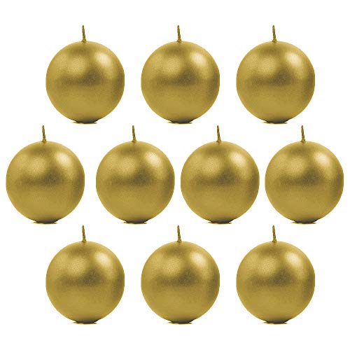 10 Stück Metallische Runde Kerzen in Gold 6 cm Kugelkerzen Deko