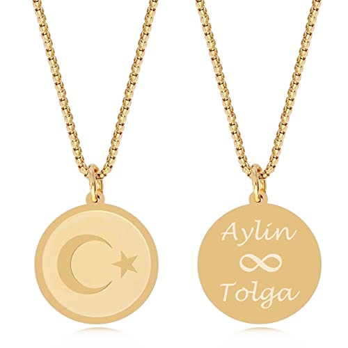 TIMANDO Damen Kette Gravur Türkei Flagge Halbmond Ayyildiz (goldfarben)