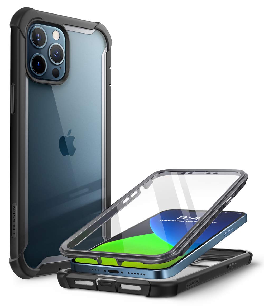 i-Blason iPhone 12 Pro Max Hülle (6.7") Bumper Case 360 Grad Handyhülle Transparent Schutzhülle [Ares] mit eingebautem Displayschutz 2020, Schwarz