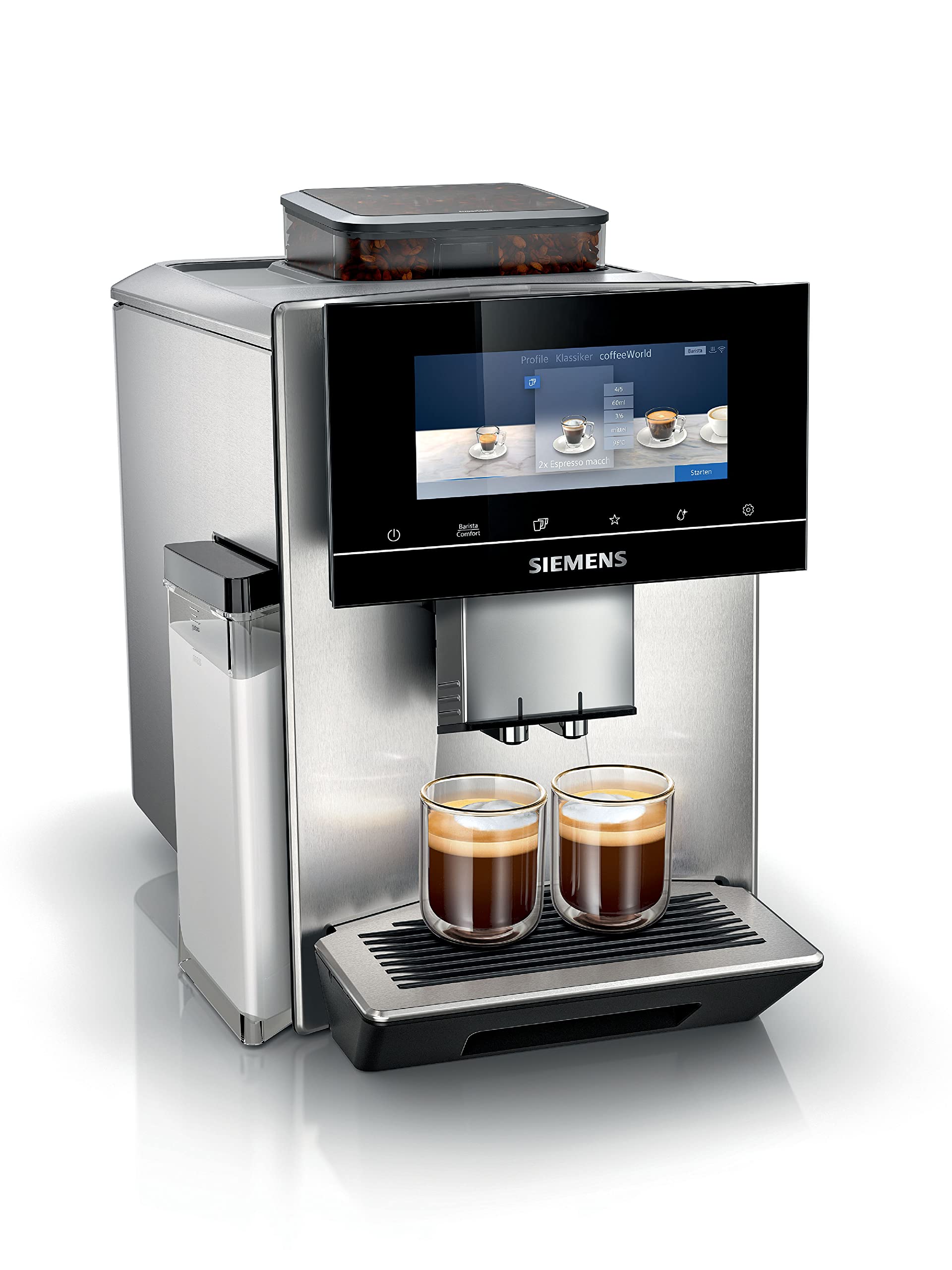 Siemens Kaffeevollautomat EQ900 TQ905D03, App-Steuerung, Full-Touch Display, Barista-Modus, Geräuschreduzierung, bis zu 10 Profile, Premiummahlwerk, automatische Dampfreinigung, 1500 W, edelstahl