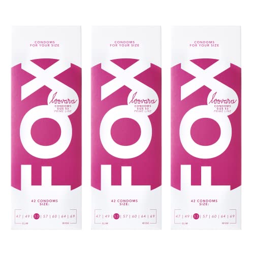 Loovara Kondome 100 Box Vorteilspack: 3 x 42 dünne Kondome in Größe 53 Fox aus Fair Rubber für mehr Fun & Feeling beim Sex, vegan, individuelle Größe