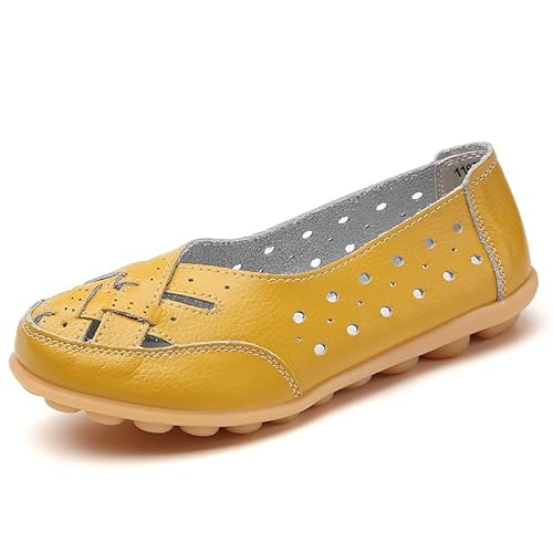 Stylendy Orthopedic Loafers, Orthopedic Loafers in Breathable Leather, Casual Leather Fashion Flats Breathable Shoes (Yellow,37)