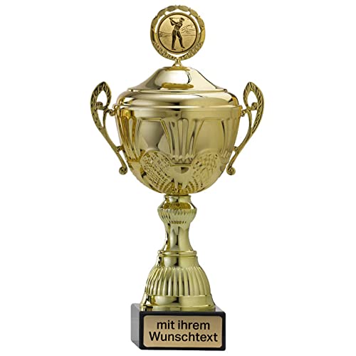 Deitert Fußball-Pokal Gold - 29cm - Trophäe mit Wunschgravur und Marmorsockel - Henkelpokal mit Deckel