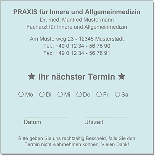 Terminzettel Terminkarten Termine mit Ihrer Adresse personalisiert 10 x 10 cm (hellblau) (5000)
