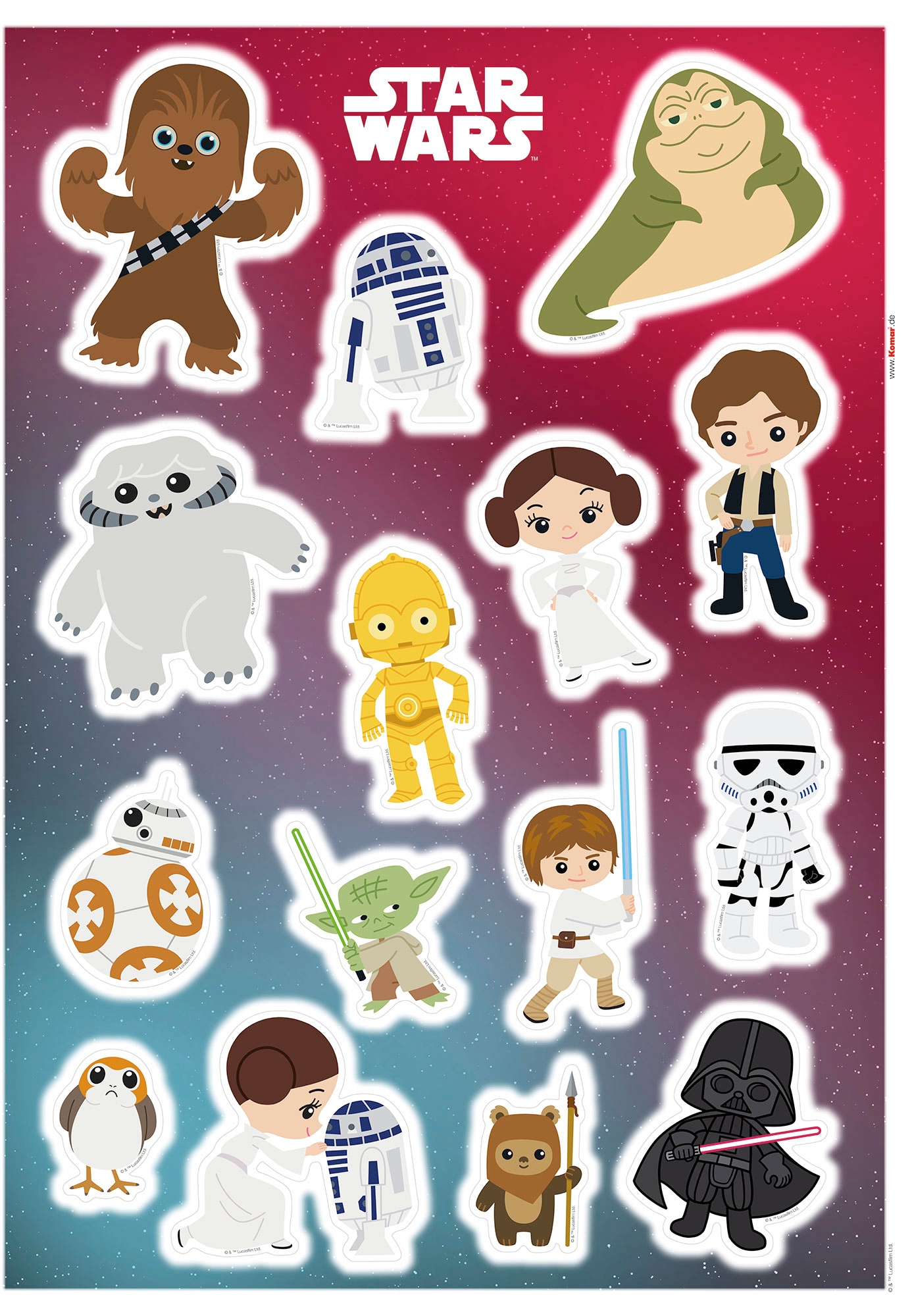 Komar Star Wars Wandtattoo Star Wars Little Heroes - 50 x 70 cm (Breite x Höhe) - 15 Teile - Deco-Sticker, Wandaufkleber, Wandsticker, Wanddeko, Kinderzimmer - 14095h