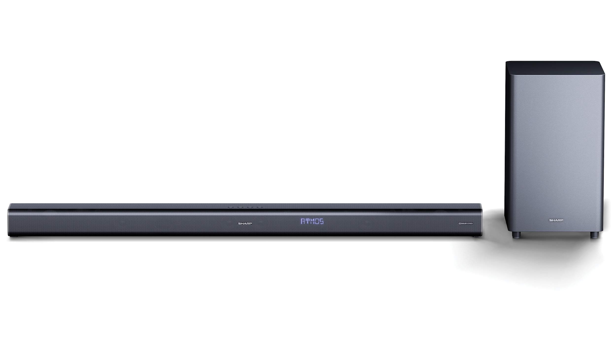 SHARP HTSBW800 5.1.2 Soundbar 570W (USB, Bluetooth, 2x HDMI, Optisch, AUX-In (3,5mm), 4K, Koaxial, Breite: 120cm) mit Dolby Atmos, drahtloser Subwoofer , schwarz