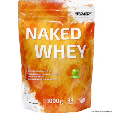 TNT Naked Whey Protein Pulver (1kg) • Eiweißpulver mit Laktase für Protein Shake, Backen & Kochen • Tolle Löslichkeit & leckerer Geschmack (Apfel)