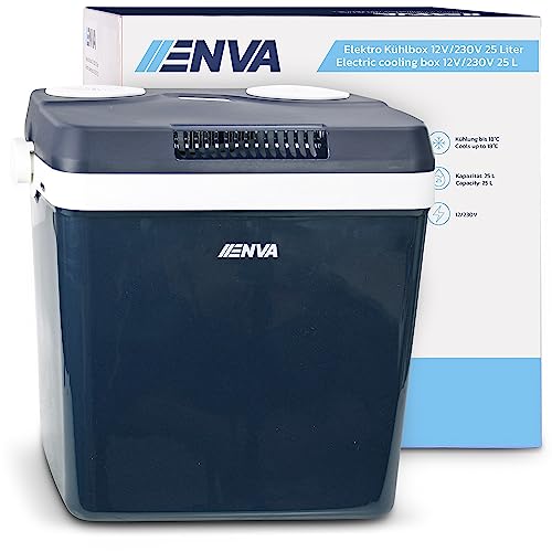 ENVA Elektro Kühlbox 12V/230V 20 Liter elektrische Kühlbox inkl. Trenngitter und Tragegriff für Auto, Camping, Angeln Mini Kühlschrank tragbar für unterwegs Kühlen bis 18° und Warmhalten bis 50°