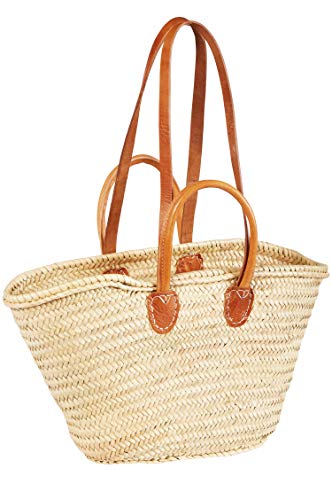 ORIGINAL Ibiza Tasche Korbtasche Strandtasche Cesta 55cm groß | Marokkanische Palmblatt Einkaufskorb Einkaufstasche geflochten XXL | Natur Shopper Umhängetasche Strohtasche für Damen und Herren