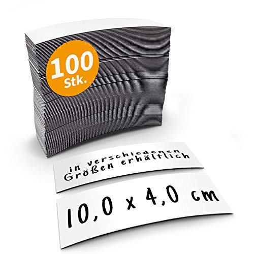 Betriebsausstattung24® 100 beschreibbare Magnetetiketten Magnet | 10,0 x 4,0 cm | Folienstreifen in weiß