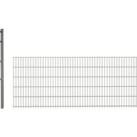 hadra Doppelstabmattenzaun, silbergrau, 8/6/8 mm, Erweiterungs-Set à 2,5 m, inkl. Pfosten, Klemmhalter - silberfarben | grau