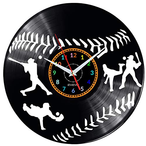 EVEVO Baseball Wanduhr Vinyl Schallplatte Retro-Uhr groß Uhren Style Raum Home Dekorationen Tolles Geschenk Wanduhr Baseball