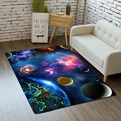 Galaxis Sternenklarer Himmel Teppich für Teenager Jungen Mädchen Kinder 3D Weltraum Planet Drucken Dekorativer Rugs Schlafzimmer Wohnzimmer Carpets Waschbare Anti-Rutsch Matte (Bunt,120x160 cm)