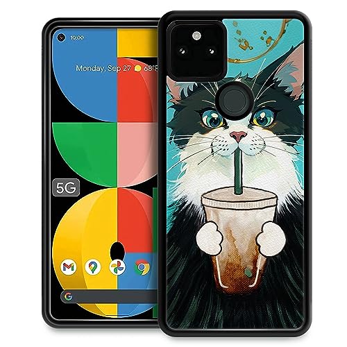 Goodsprout Kompatibel mit Google Pixel 5A 5G Hülle, Katze trinkender Kaffee, erstaunliches Muster-Design, stoßfest, kratzfest, harte PC-Rückseite für Google Pixel 5A 5G Hülle